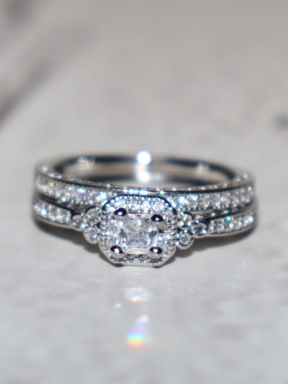 š¤āØ Silver Round Solitaire Bridal Set Ā· Size 9.5 Ā· NWOT - Picture 1 of 5